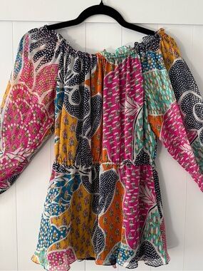Diane Von Furstenberg Multicolor Patchwork Off-Shoulder Tunic